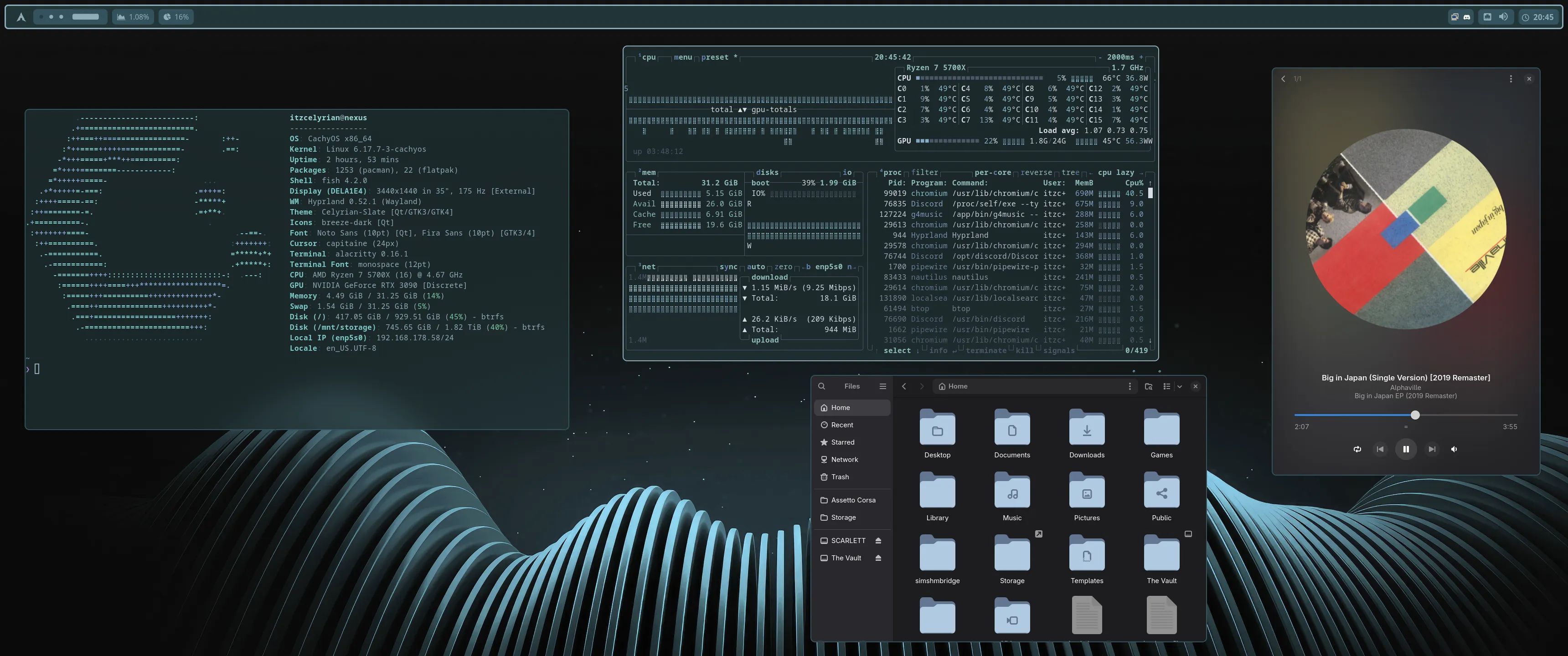 Desktop, 2025 Q1: Slate · CachyOS · Hyprland · alacritty · btop